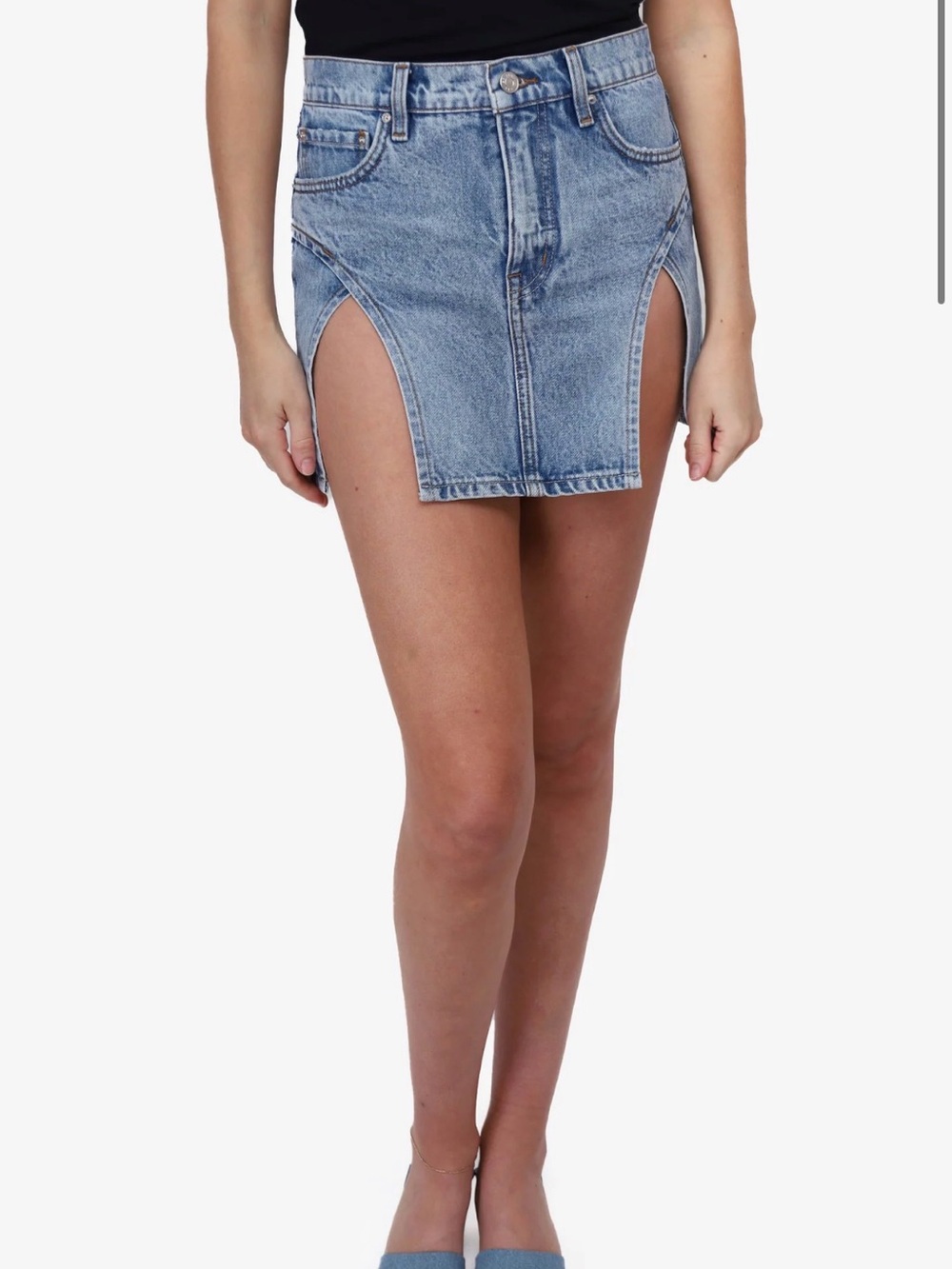 GRLFRND Denim Double Slit Mini Skirt
